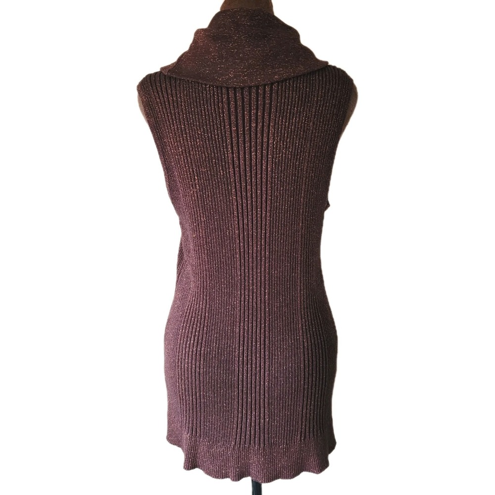 Joseph A. Sweater Brown Gold Metallic Size XL Ribbed Stretch Cowl Neck Women's - Picture 2 of 8